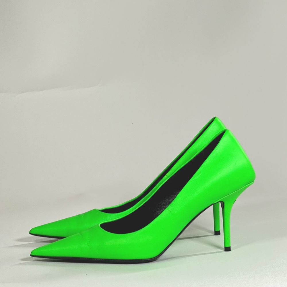 Balenciaga Neon Green Spandex Pointed Toe Knife Pumps
